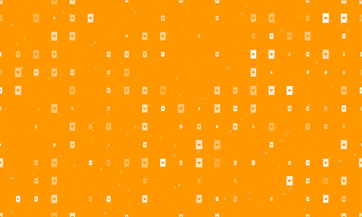Poster - Seamless background pattern of evenly spaced white ace of heart cards of different sizes and opacity. Vector illustration on orange background with stars