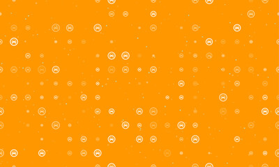 Poster - Seamless background pattern of evenly spaced white no car signs of different sizes and opacity. Vector illustration on orange background with stars