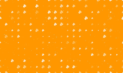 Poster - Seamless background pattern of evenly spaced white divination stones symbols of different sizes and opacity. Vector illustration on orange background with stars