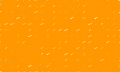 Poster - Seamless background pattern of evenly spaced white handcuffs symbols of different sizes and opacity. Vector illustration on orange background with stars