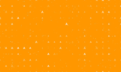 Poster - Seamless background pattern of evenly spaced white capital letter A symbols of different sizes and opacity. Vector illustration on orange background with stars