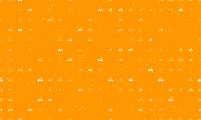Poster - Seamless background pattern of evenly spaced white scooter symbols of different sizes and opacity. Vector illustration on orange background with stars