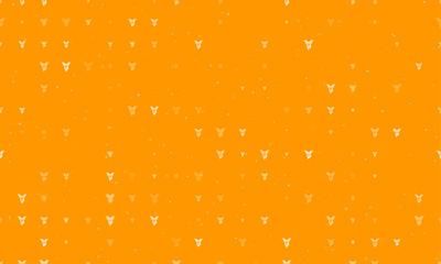 Poster - Seamless background pattern of evenly spaced white goat head symbols of different sizes and opacity. Vector illustration on orange background with stars