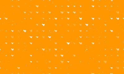Poster - Seamless background pattern of evenly spaced white bird symbols of different sizes and opacity. Vector illustration on orange background with stars