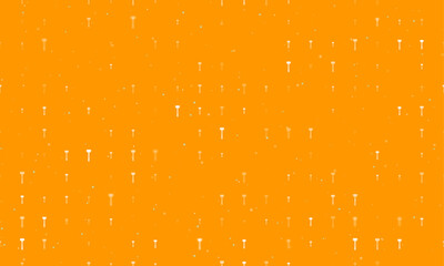 Poster - Seamless background pattern of evenly spaced white mallet symbols of different sizes and opacity. Vector illustration on orange background with stars