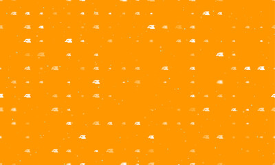 Poster - Seamless background pattern of evenly spaced white sanding machine symbols of different sizes and opacity. Vector illustration on orange background with stars