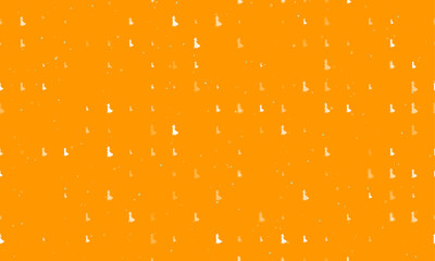 Poster - Seamless background pattern of evenly spaced white lady symbols of different sizes and opacity. Vector illustration on orange background with stars