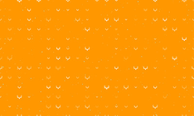 Poster - Seamless background pattern of evenly spaced white deer horns symbols of different sizes and opacity. Vector illustration on orange background with stars