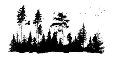 Wall Mural - Nature silhouette. Forest with trees. hand drawing. Not AI. Vector illustration