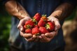 Fresh, organic strawberries in man's hands, symbolize healthful nutrition and the essence of summer's abundance.