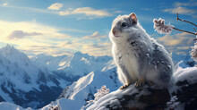 Cute Siberian Flying Squirrel. White Squirrel. Adorable White Squirrel On Winter Background. 