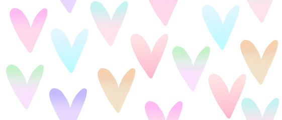 Simple Irregular Seamless Vector Pattern with Hand Drawn Colorful Hearts. Hearts on a White Backgrund. Abstract Romantic Backdrop. Valentine's Day Holiday Endless Print with Multicolor Hearts. RGB.