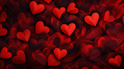 valentines day background with red heart cut outs. abstract red hearts on dark background