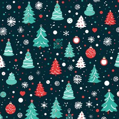 Wall Mural - simple seamless doodle Christmas themed pattern