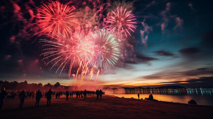 Wall Mural - Fireworks display at night