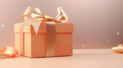 Wall Mural - Wrapped Christmas present in Peach Fuzz color. color of the year. delicate orange texture and background