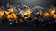 Yellow Orange Abstract Background For Design. Geometric Shapes. Lines, Triangles. 3d Effect. Light, Glow, Shadow. Gradient. Dark Grey, Silver. Modern, Futuristic. Design Concept. Wallpaper Concept. Ab