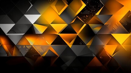 Yellow orange abstract background for design. Geometric shapes. Lines, triangles. 3d effect. Light, glow, shadow. Gradient. Dark grey, silver. Modern, futuristic. Design concept. Wallpaper concept. Ab