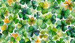 St Patrick's Day clover shamrock background; watercolor effect 