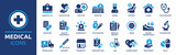 Fototapeta  - Medical icon set. Containing doctor, medicine, hospital, treatment, healthcare, nurse, pills, clinic and more. Solid vector icons collection.
