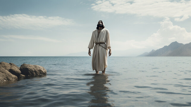 Jesus christ walking on the sea of galilee, generative ai