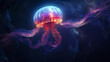 Bioluminescent Jellyfish under the magic sea