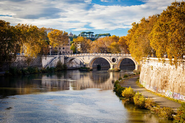 Scenic view of bridge Ponte Sisto in Rome Italy