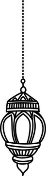 Ramadan Kareem hanging lantern, lamp line icons. Arabian design element. Islam decoration. Greeting garland. Muslim festival. Vector illustration.