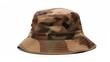 A camo bucket hat on a white background - a stylish headwear with camouflage pattern, perfect for outdoor activities.