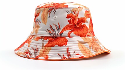Wall Mural - A bucket hat adorned with vibrant orange flowers, adding a touch of elegance and charm.