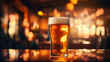 close up of an appetizing and refreshing beer on a blurred background