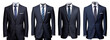 Collection of PNG. A business suit mock up dark blue isolated on a transparent background.