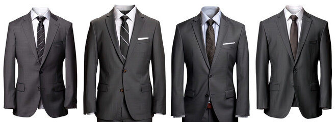 Wall Mural - Collection of PNG. A business suit mock up gray isolated on a transparent background.
