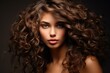 A Beautiful girl with brown curly hair exude confidence looking at camera generated by AI