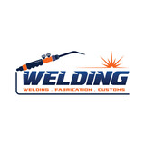Fototapeta  - Welding torch with spark logo design. Welder tool vector design. Welding work logotype