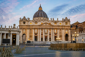 St. Peter's Basilica and Obelisk of St Peter's Square in Vatican, Italy