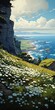 man standing hill overlooking ocean digital movies countryside landscape airborne studios daisies coastal cliffs rhodes scattered islands cascadian meadows