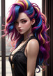 beautiful girl with colorful hair ai generated