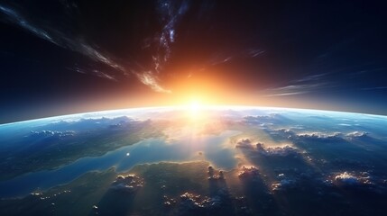 Wall Mural - beautiful sunrise over earth as seen from orbit space view. created with generative ai