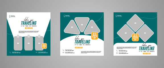 Wall Mural - holiday travel, traveling or summer beach travelling social media post or web banner template design