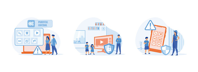 Poster - parental control software, concept of parental control and media content limitations, mom and dad pr