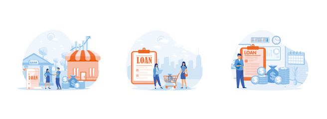 Poster - businessman borrowing or owing money in the bank to improve his business, business loan, loan disbur
