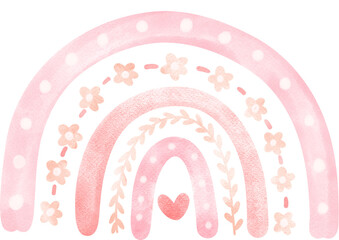 Wall Mural - cute pink rainbow boho watercolor illustration