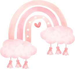 Wall Mural - cute pink rainbow boho watercolor illustration