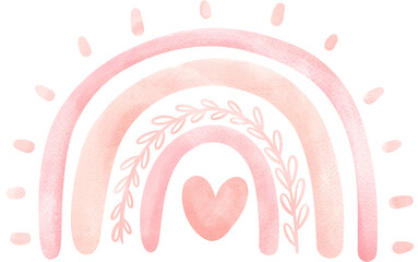 Wall Mural - cute pink rainbow boho watercolor illustration