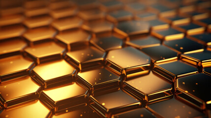 Poster - Abstract golden hexagon background with depth of field