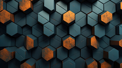 Poster - Creative background with gray and yellow hexagons.