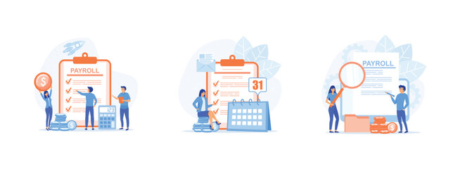 Poster - Salary payment.Payroll income. Examine payroll check. Payroll set flat vector modern illustration  