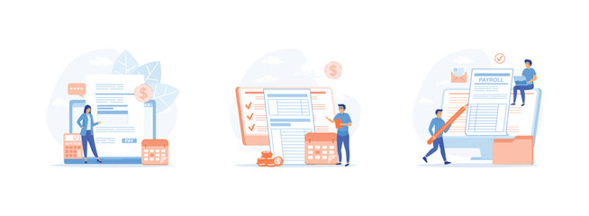 Poster - Payroll. Payroll money statement.Payroll Administrative. Payroll set flat vector modern illustration 