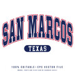 San Marcos text effect vector. Editable college t-shirt design printable text effect vector	